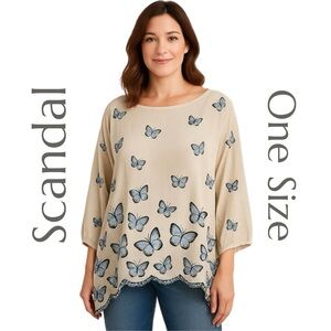 Scandal - Italian Made - Embroidered Butterfly Silk Kaftan - One Size - Vintage